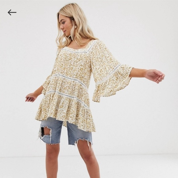 Free People Yellow Floral Boho Tunic Top - Picture 8 of 10